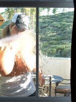Kelly cleans her windows and gets her white shirt all wet! - MILF,  Big Tits,  Kelly Madison